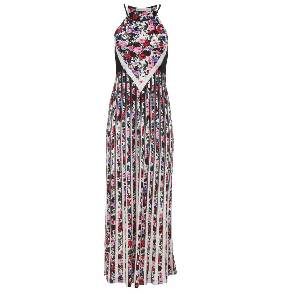 Mary Katrantzou Maxi Dress Small White Pink Floral Viscose Sleeveless Gown